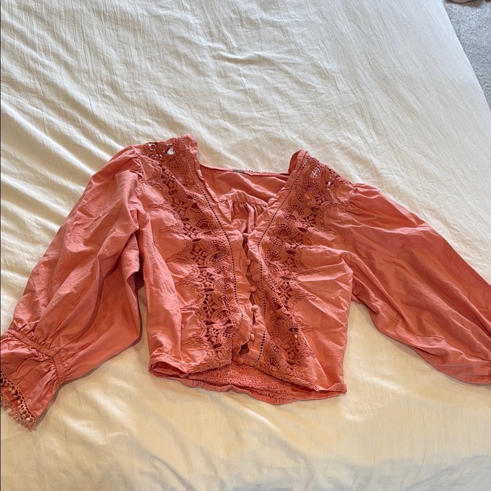 Free people lace trim blouse